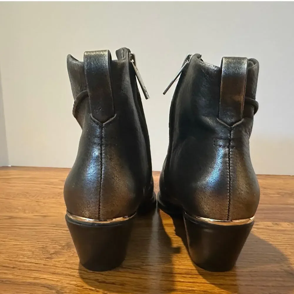 Franco Sarto Leather Pointed Toe Ankle Boots Metallic Sz 6.5 NWOB Western Modern